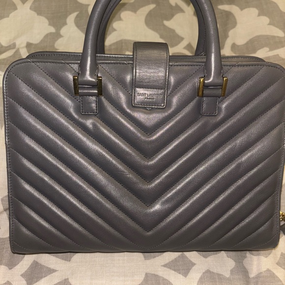 YSL Yves Saint Laurent Gray Matelasse Quilted Calfskin Cabas Bag - Picture 2 of 14